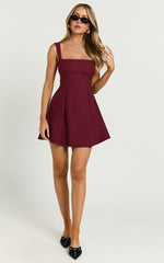Ida Mini Dress - Wide Strap Straight Neck Bow Back Dress in Berry
