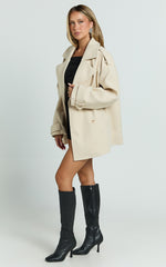 Adriana Coat - Double Breasted Short Wool Like Coat in Cream