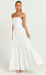 Trish Maxi Dress - Strapless Tiered Dress in White