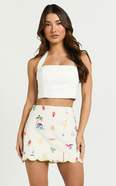 Amalie The Label - Malia Embroidered Scallop Hem Mini Skort in Tropical Oasis Print