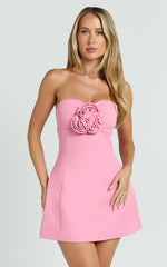 Odelle Mini Dress - Tulip Hem Cut Out 3D Floral Dress in Pink