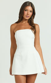 Benson Playsuit - Strapless Fit and Flare Playsuit in White