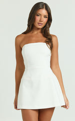 Benson Playsuit - Strapless Fit and Flare Playsuit in White