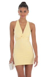 Twist Open Back Dress in Yellow