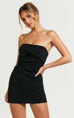 Junaidah Mini Dress - Strapless Ruched Dress in Black