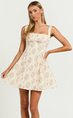 Griza Mini Dress - Square Neck Lace Trim Dress in Ditsy Floral