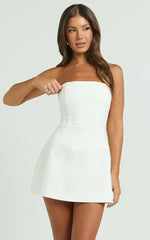 Benson Playsuit - Strapless Fit and Flare Playsuit in White