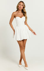 Suzanna Mini Dress - Strapless Pleat Full Skirt Mini in White