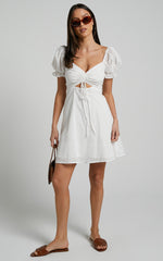 Soft Mention Mini Dress - Puff Sleeve Dress in White Floral
