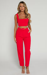 Reyna Two Piece Set - Crop Top and Tailored Pants Set in Red