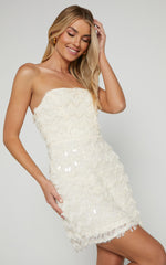 Nola Mini Dress - Strapless Sequin Dress in Cream