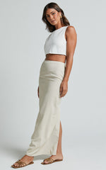 Vance Maxi Skirt - Linen Back Split Skirt in Oat