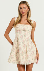 Griza Mini Dress - Square Neck Lace Trim Dress in Ditsy Floral