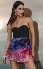 Flossie Mini Dress - Sweetheart Fringe Layered Dress in Black