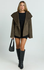 Yasmine Coat - Double Breasted High Neck Short Wool Like Coat in Mink
