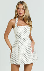 Dante Mini Dress - Halter Neck Tie Tulip Skirt Dress in White Polkadot