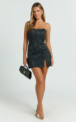 Brailey Mini Dress - Strapless Dress in Black Jacquard