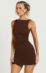Bindi Boat Neck Bodycon Mini Dress in Chocolate