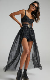 Stunning View Maxi Dress - Bodice Sheer Dress in Black Mesh