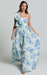 Amalie The Label - Fleur Halter Ruffle Detail A Line Maxi Dress in Elysian Print