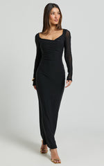 Stephie Maxi Dress - Cowl Neck Low Back Mesh Dress in Black