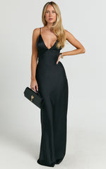 Quincy Maxi Dress - Satin Slip Dress in Black
