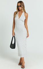 Grayson Midi Dress - Tie Halter Neck Slip Dress in White / Black