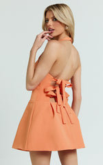 Bianca Mini Dress - Halter High Neck Tulip Dress in Orange