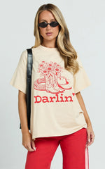 Alena Top - Oversized Darlin Print Tee in Beige