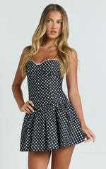 Tatiana Mini Dress - Sweetheart Corset Gathered Drop Waist Dress in Black