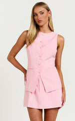 Desi Top - Longline Crew Neck Vest Top in Pale Pink