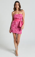 Ayesha Mini Dress - Strapless with Ribbon Detail Dress in Pink