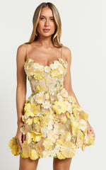 Amalie The Label - Mia Strappy Flower Detail Mini Dress in Yellow