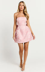 Wynn Mini Dress - Strapless Ribbon Back Detail Dress in Pink