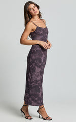 Teagan Midi Dress - Strappy Mesh Slip Dress in Plum