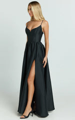 Kali Maxi Dress - Sweetheart Fit And Flare High Split Dress in Black