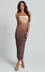 Aldine Midi Dress - Ombre Mesh Bodycon Dress in Chocolate