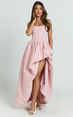 Seraphina Maxi Dress - Strapless Asymmetrical Bubble Hem Dress in Pink