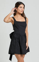 Vanny Mini Dress - Square Neck Tie Back Dress in Black