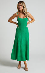 Donissa Midi Dress - Panelled Knit Dress in Green