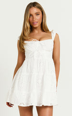 Nieza Mini Dress - Short Sleeve Corset Detail Mini Dress in White
