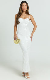 Rory Maxi Dress - Embroidered Mesh Dress in White