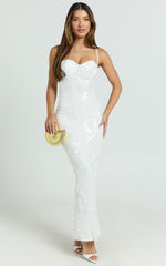 Rory Maxi Dress - Embroidered Mesh Dress in White