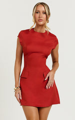 Wyatt Mini Dress - Short Sleeve Corset A Line Dress in Red