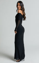 Bethanie Maxi Dress - Off The Shoulder Mesh Dress in Black