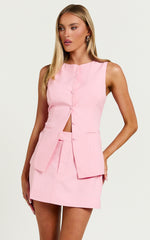 Desi Mini Skirt - Tailored Mid Waisted Skirt in Pale Pink