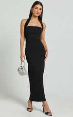 Salome Midi Dress - Halter Neck Column Dress in Black