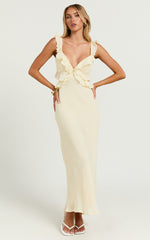 Dahlia Midi Dress - Ruffle Details Slip Dress in Lemon