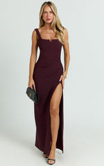 Thelma Maxi Dress - Square Neck Bodycon Dress in Wine