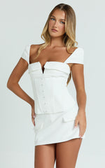 Stacey Two Piece Set - Cap Sleeve Square Neck Top And Mid Rise Fitted Skirt in White